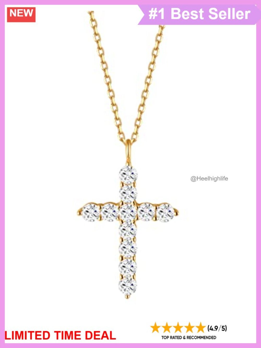 18Karat Gold Plated Sterling Silver Cross Necklace Cubic Zirconia Pendant